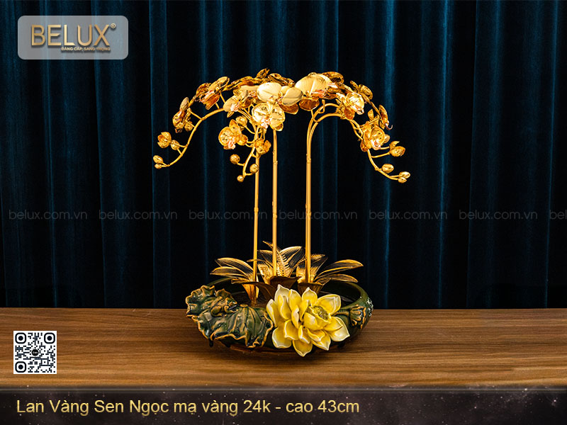 Chậu lan vàng Sen Ngọc mạ vàng 24k - cao 43cm&nbsp;